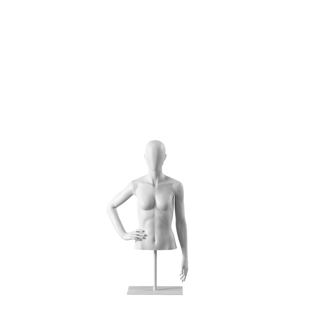 BINK - Witte abstracte damestorso, met abstract hoofd, wit gepoederlakte metalen voetplaat, pose 052
