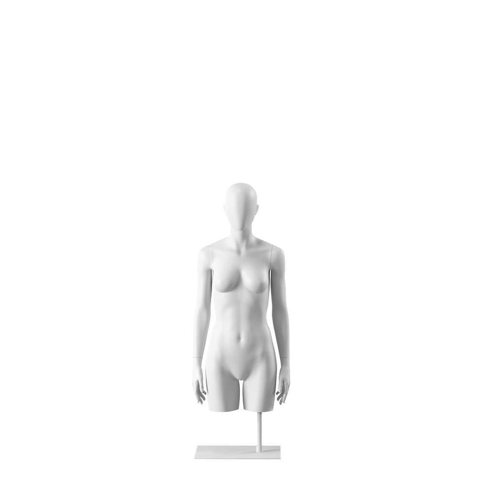 BINK - Weißer abstrakter Damen-Torso, mit abstraktem Kopf, weiß pulverbeschichtete Metallfußplatte, Pose 053