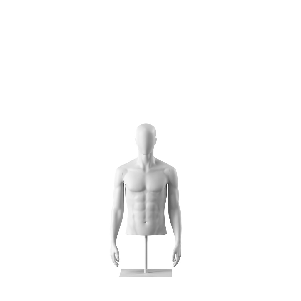 BINK - Witte abstracte herentorso, met abstract hoofd, wit gepoederlakte metalen voetplaat, pose 152