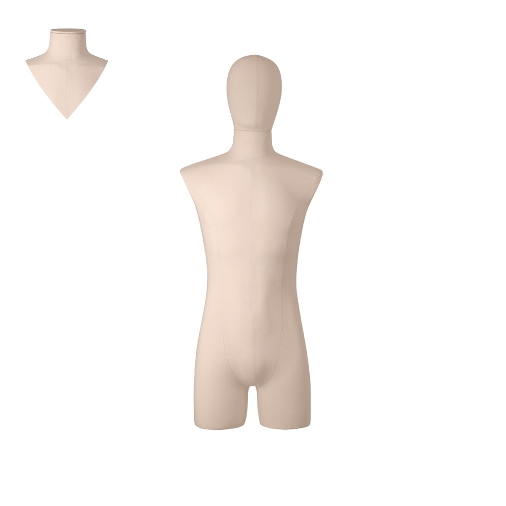 BINK - Heren couture torso, lang model model, verschillende confectiematen, afgewerkt met stof naar keuze