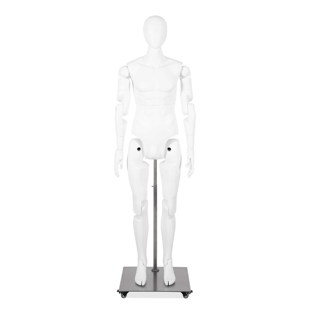 BINK - Maniquí masculino móvil en blanco para vestimenta de museo, cabeza abstracta, ajustable, postura YM03.