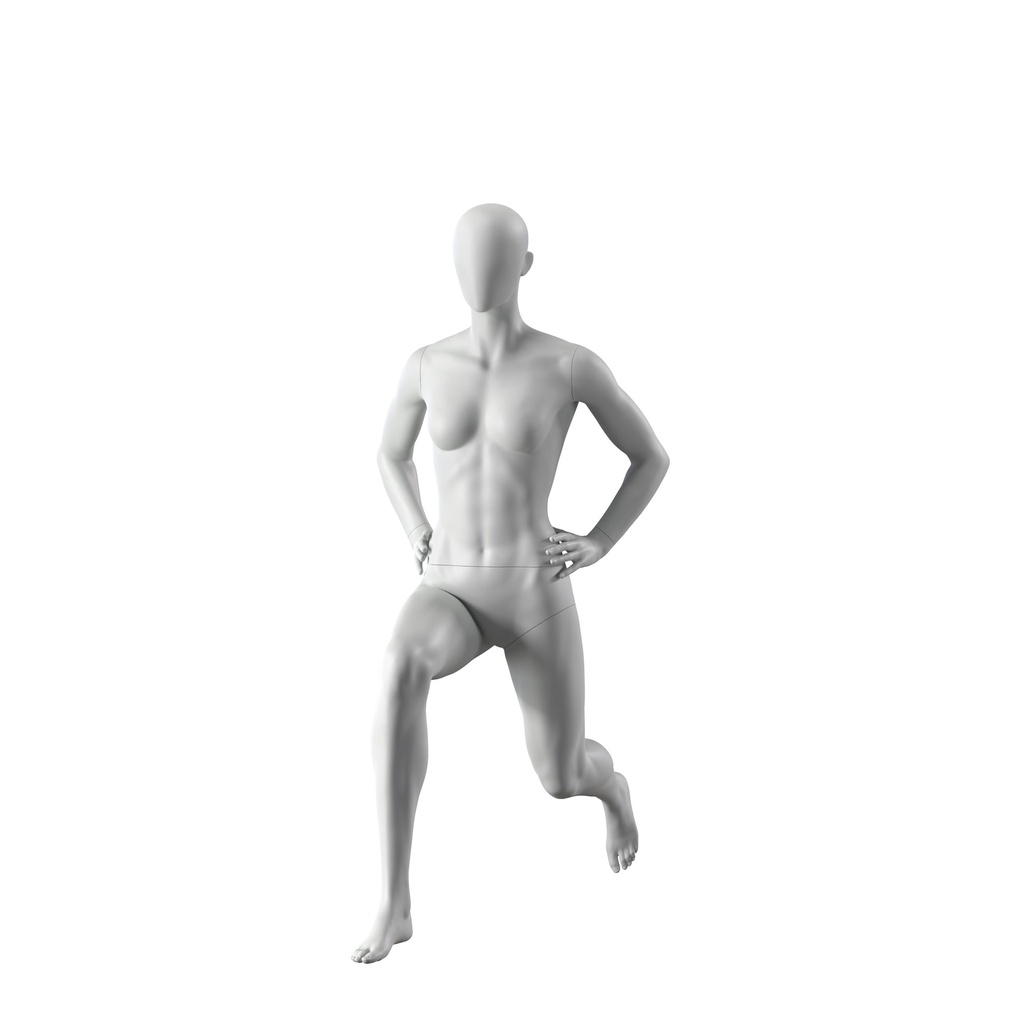 BINK - Stretching sport mannequin, female, grey, abstract head, standing pose 06