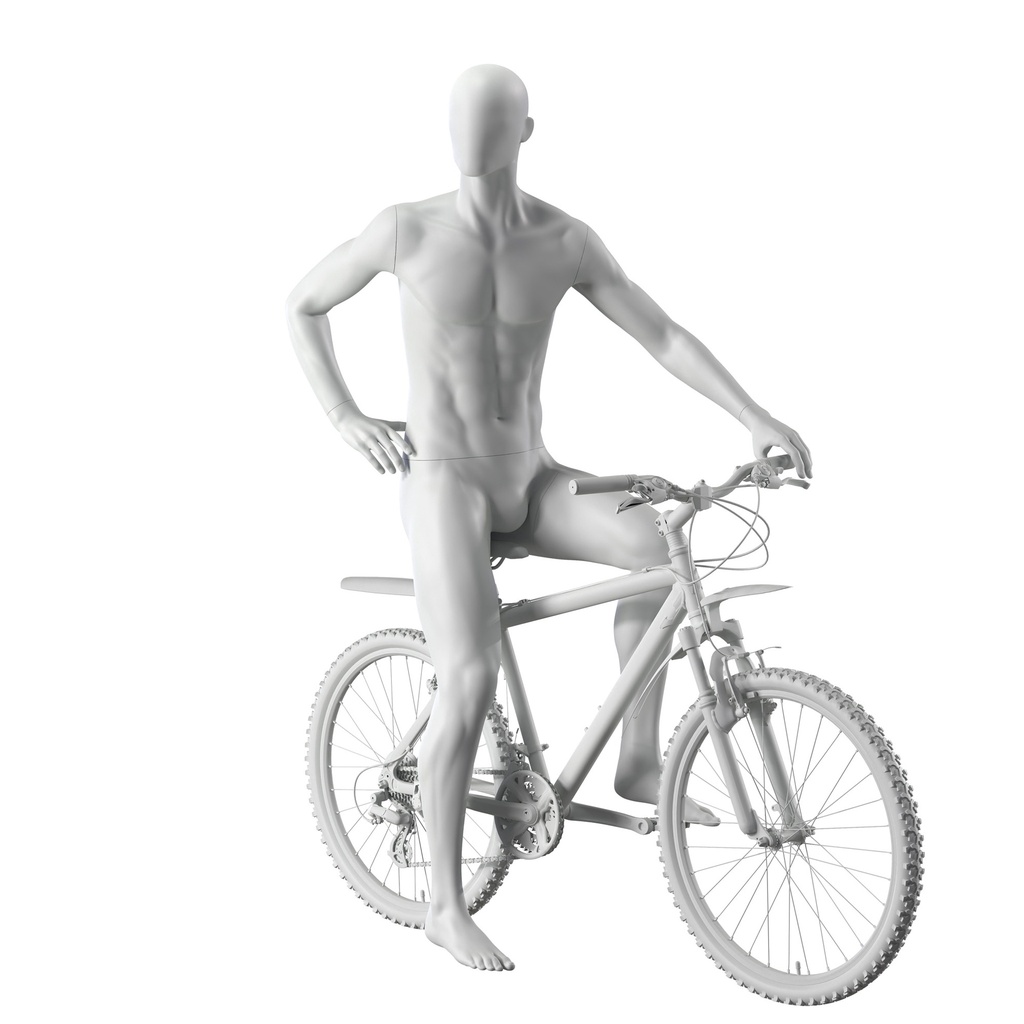 BINK - Radfahrer-Schaufensterpuppe Herr, grau, abstrakter Kopf, sitzende Pose 331