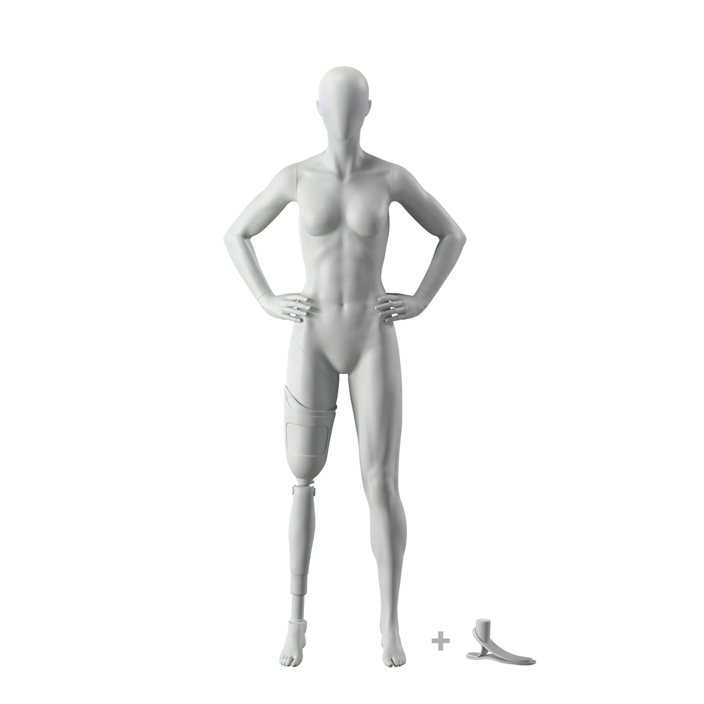 BINK - Maniquí de deporte con prótesis de pierna, mujer, gris, cabeza abstracta, postura de pie 113