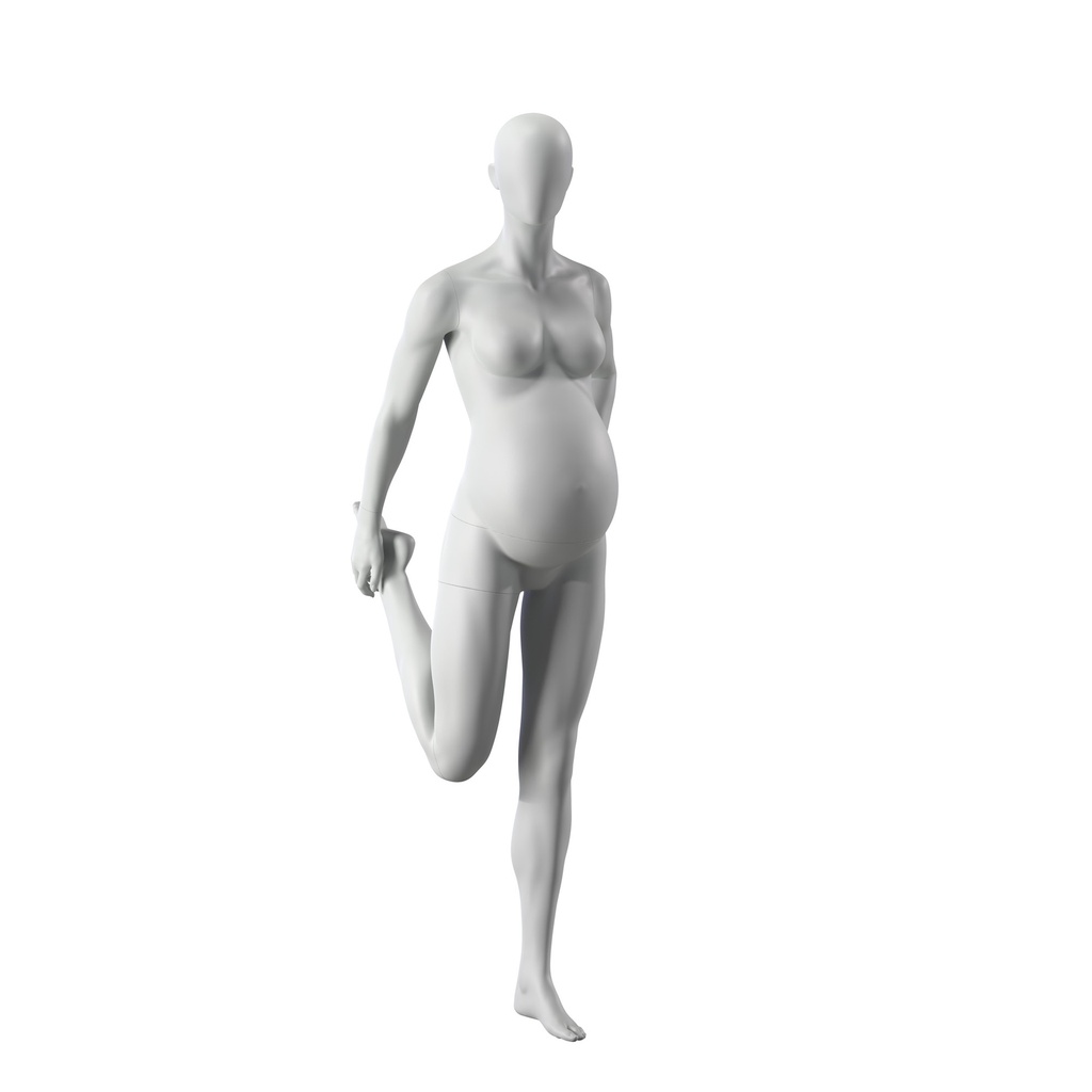 BINK - Mannequin sportif d'étirement enceinte, femme, gris, tête abstraite, pose debout 37