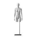 Torso sportif avec jambes, femme, gris, base métallique, tête abstraite, pose 201