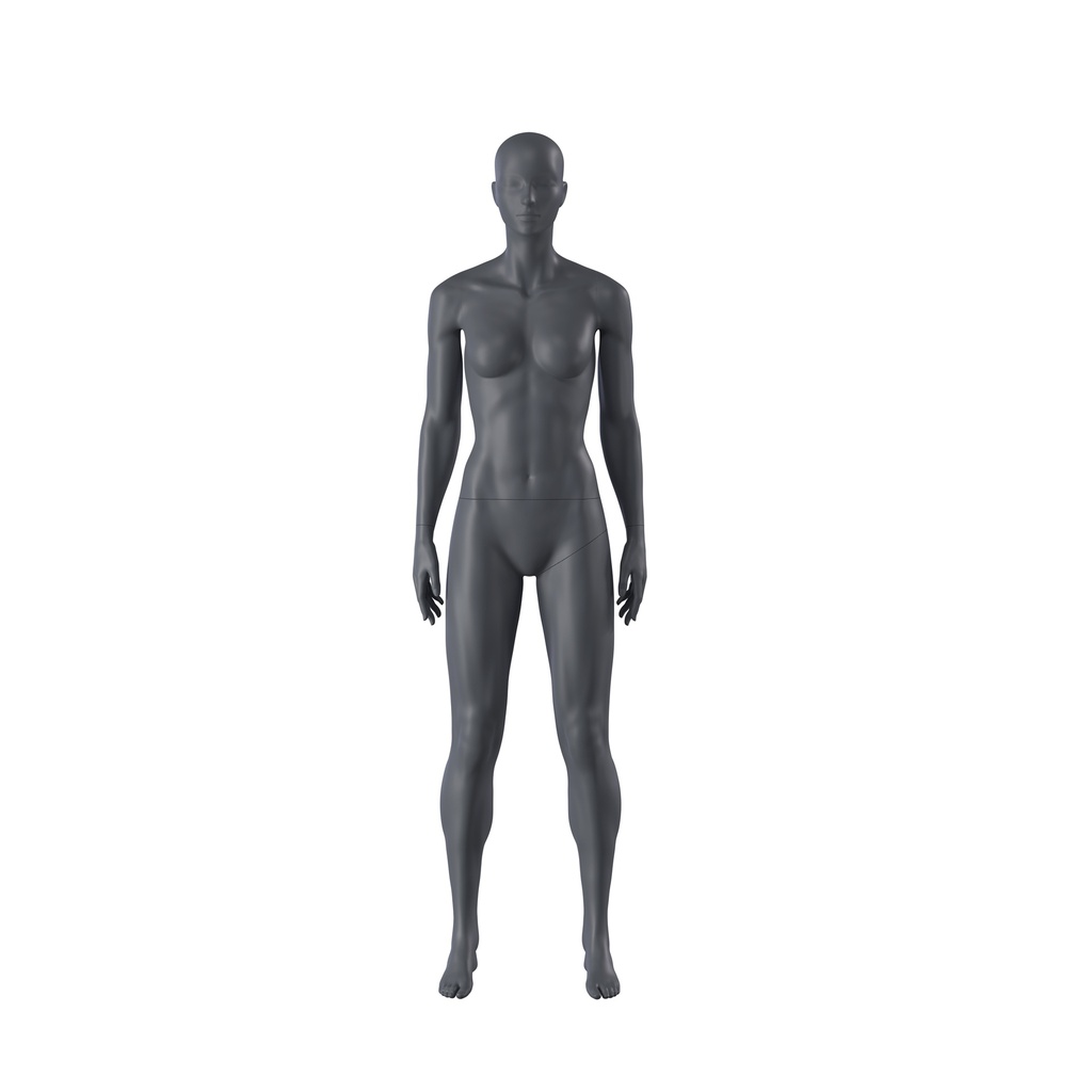BINK - Mannequin de sport femme, omnisport, gris graphite, tête abstraite, pose debout 01