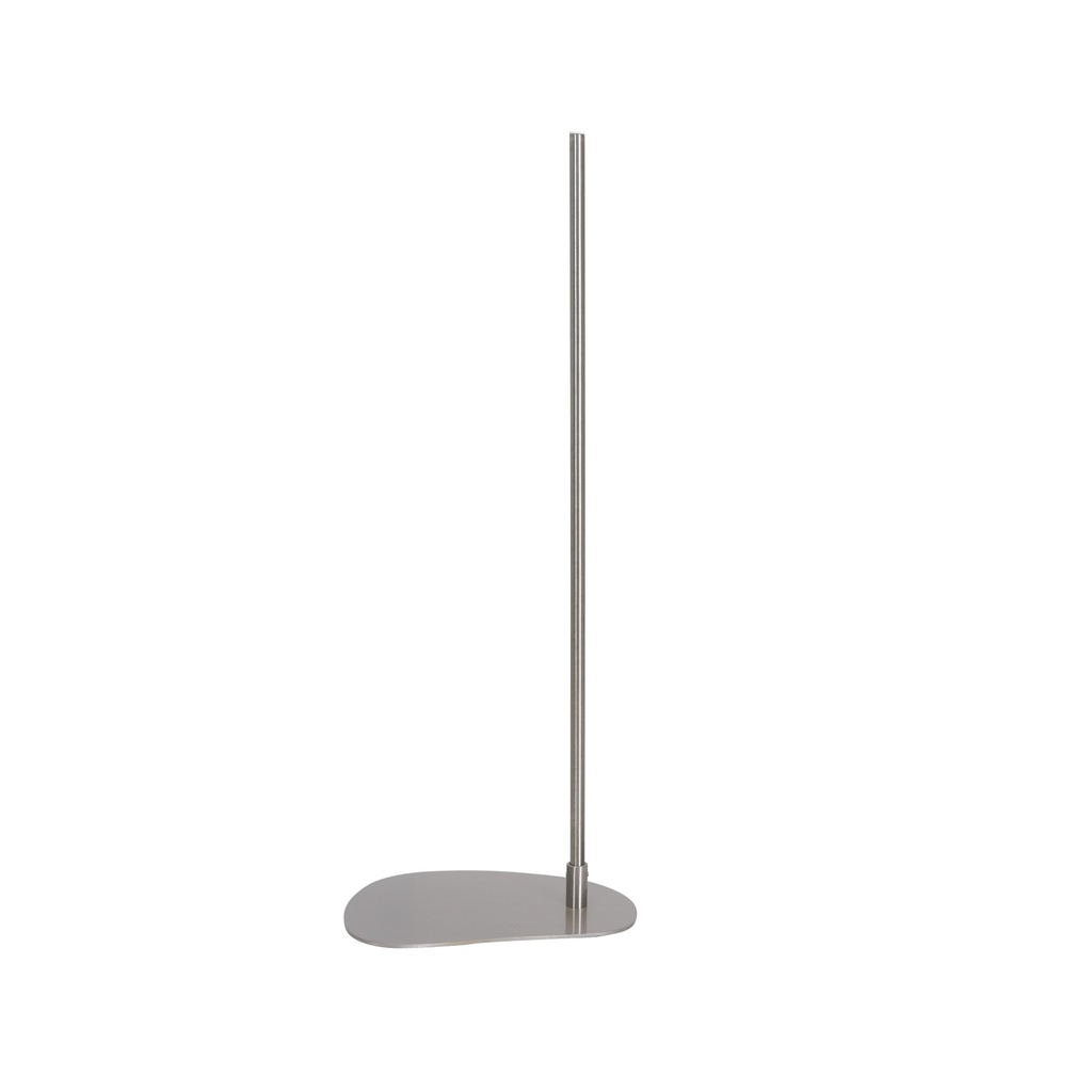 BINK - Pie de busto con conexión descentrada, 110 cm, placa base orgánica en forma de guijarro, acero inoxidable cepillado