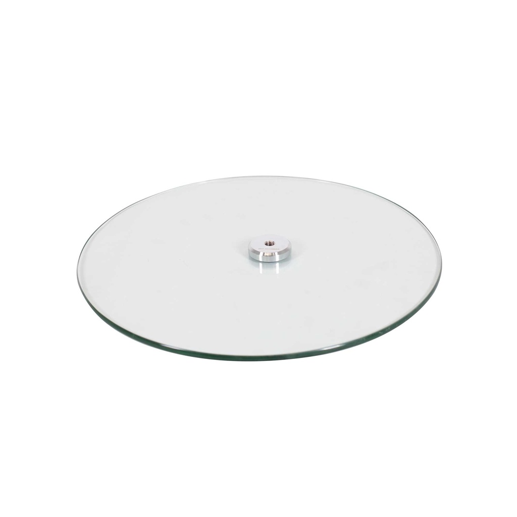 BINK - Runder Sockel aus gehärtetem Glas, Ø 42 cm, M12-Anschluss aus verchromtem Stahl (19,5 cm)