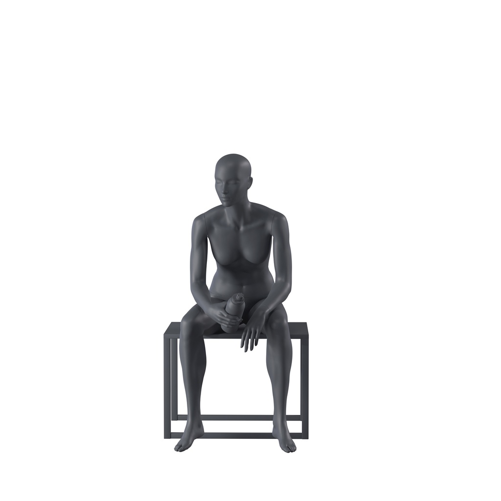BINK - Mannequin sportif, femme, gris graphite, tête abstraite, pose asisse 07