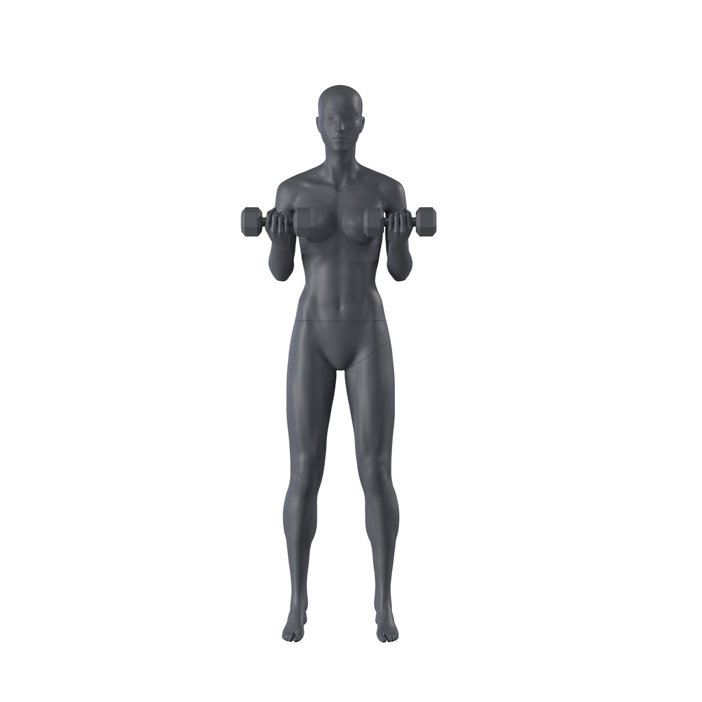 BINK - Maniquí de deporte fitness, mujer, gris grafito, cabeza estilizada, postura de pie 12