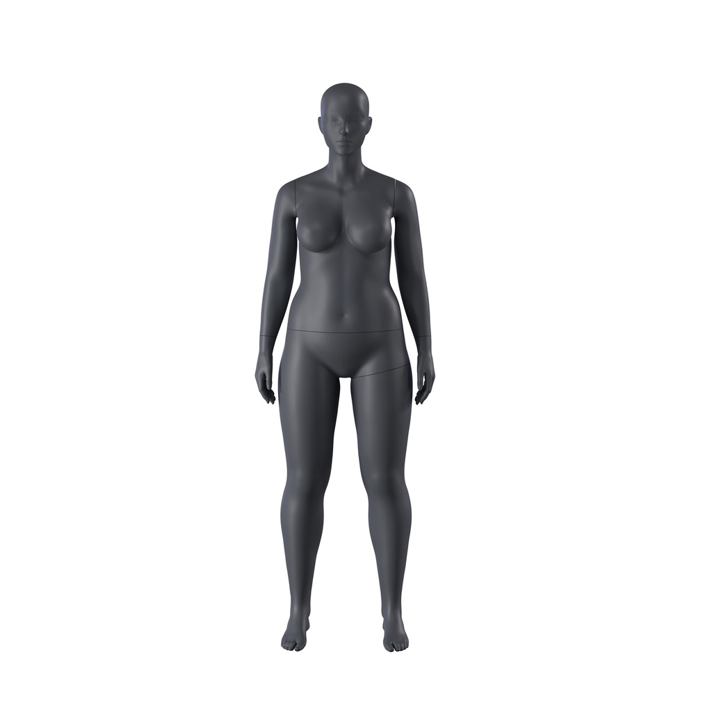 BINK - Plus-size Schaufensterpuppe Dame, graphitgrau, stillierten Kopf, stehende Pose 33