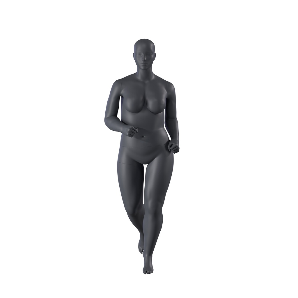 BINK - Volslanke lopende sport dames mannequin, grafiet grijs, gestilleerd hoofd, staande pose 36