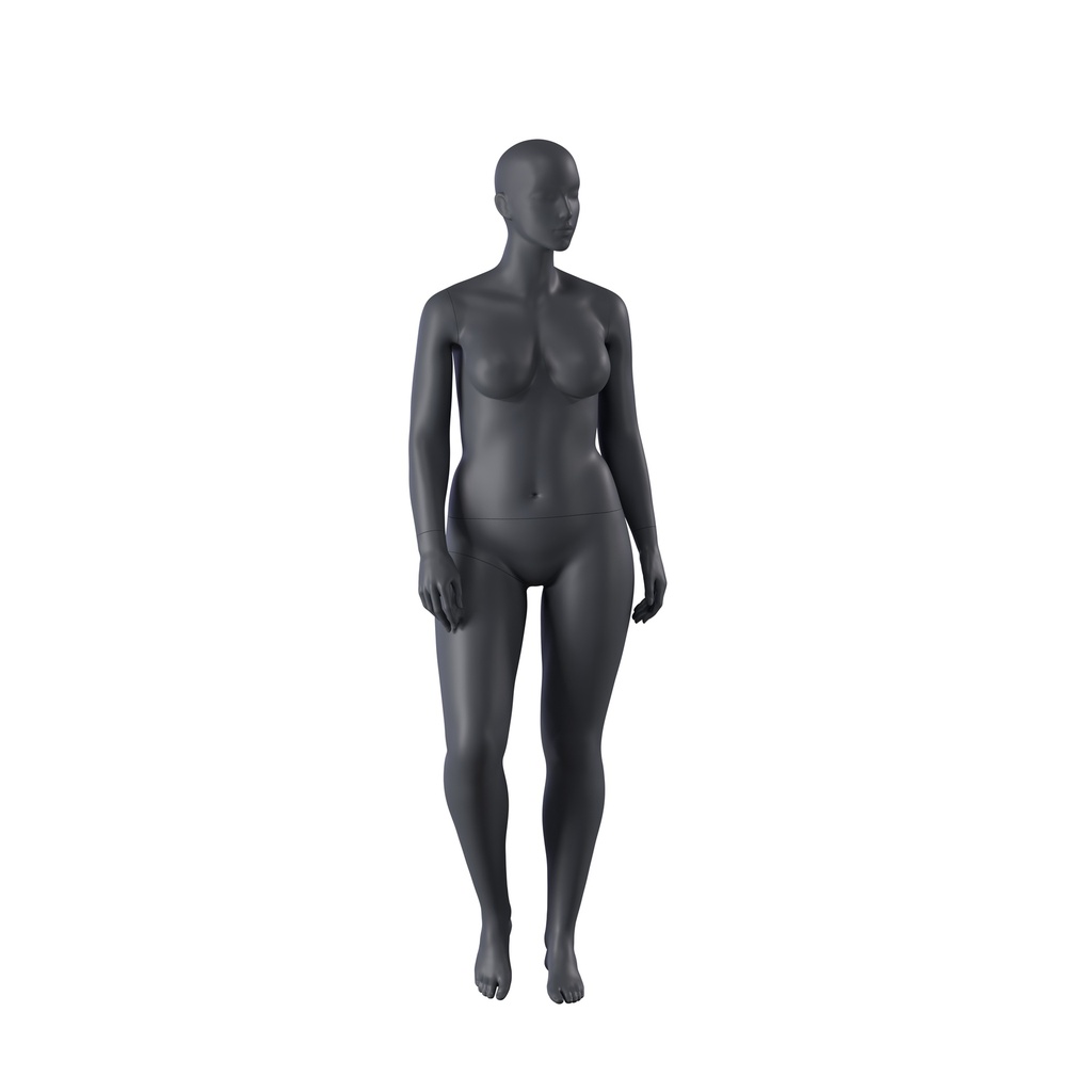 BINK - Volslanke sport dames mannequin, grafiet grijs, gestilleerd hoofd, staande pose 29