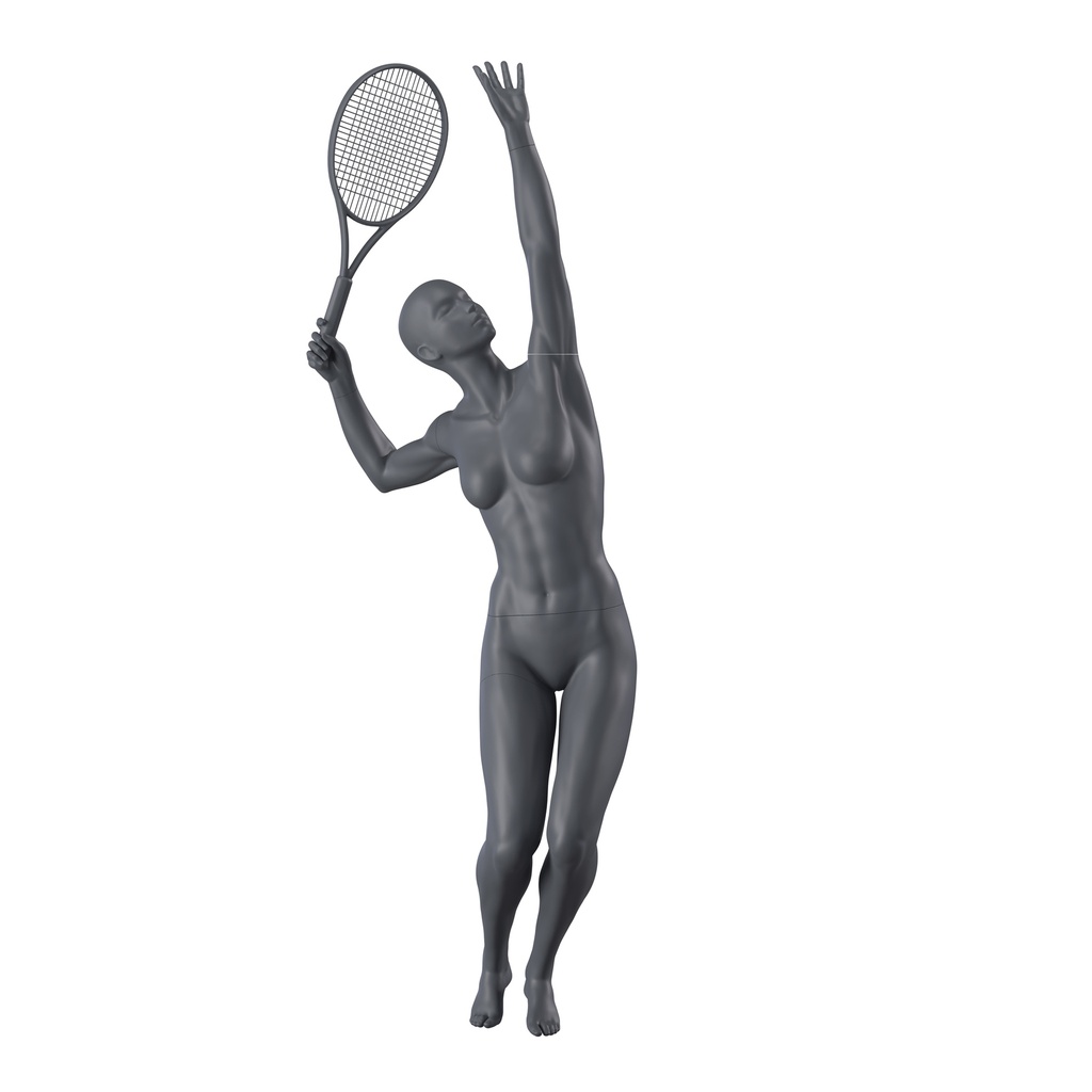 BINK - Tennis und Padel Schaufensterpuppe Dame, graphitgrau, stillierten Kopf, stehende Pose 50