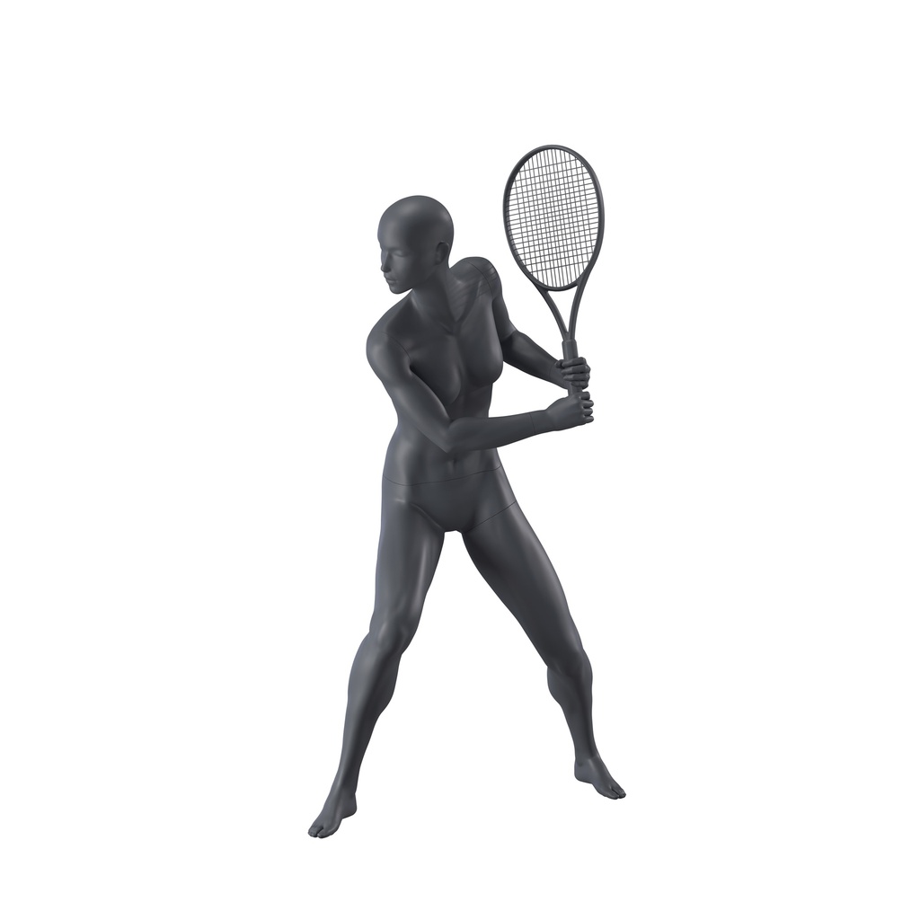 BINK - Tennis Schaufensterpuppe Dame, graphitgrau, stillierten Kopf, stehende Pose 53