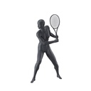 Mannequin sportif de tennis, femme, gris graphite, tête abstraite, pose debout 53