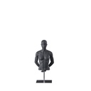 Busto de maniquí deportivo mujer sin piernas, gris grafito, gris, base de metal, cabeza estilizada, postura 252