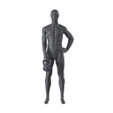 Mannequin sportif de fitness, homme, gris graphite, tête abstraite, pose debout 317