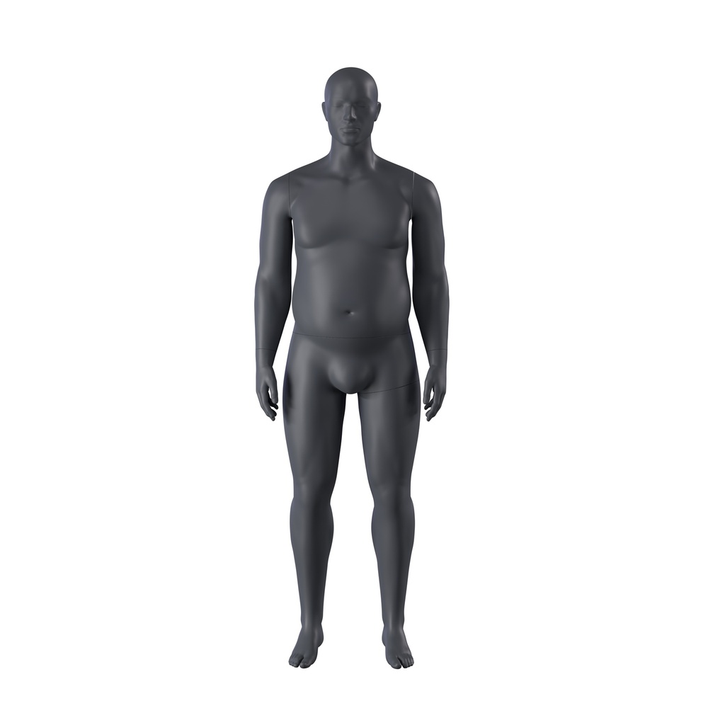 BINK - Volslanke sport heren mannequin, grafiet grijs, gestilleerd hoofd, staande pose 351
