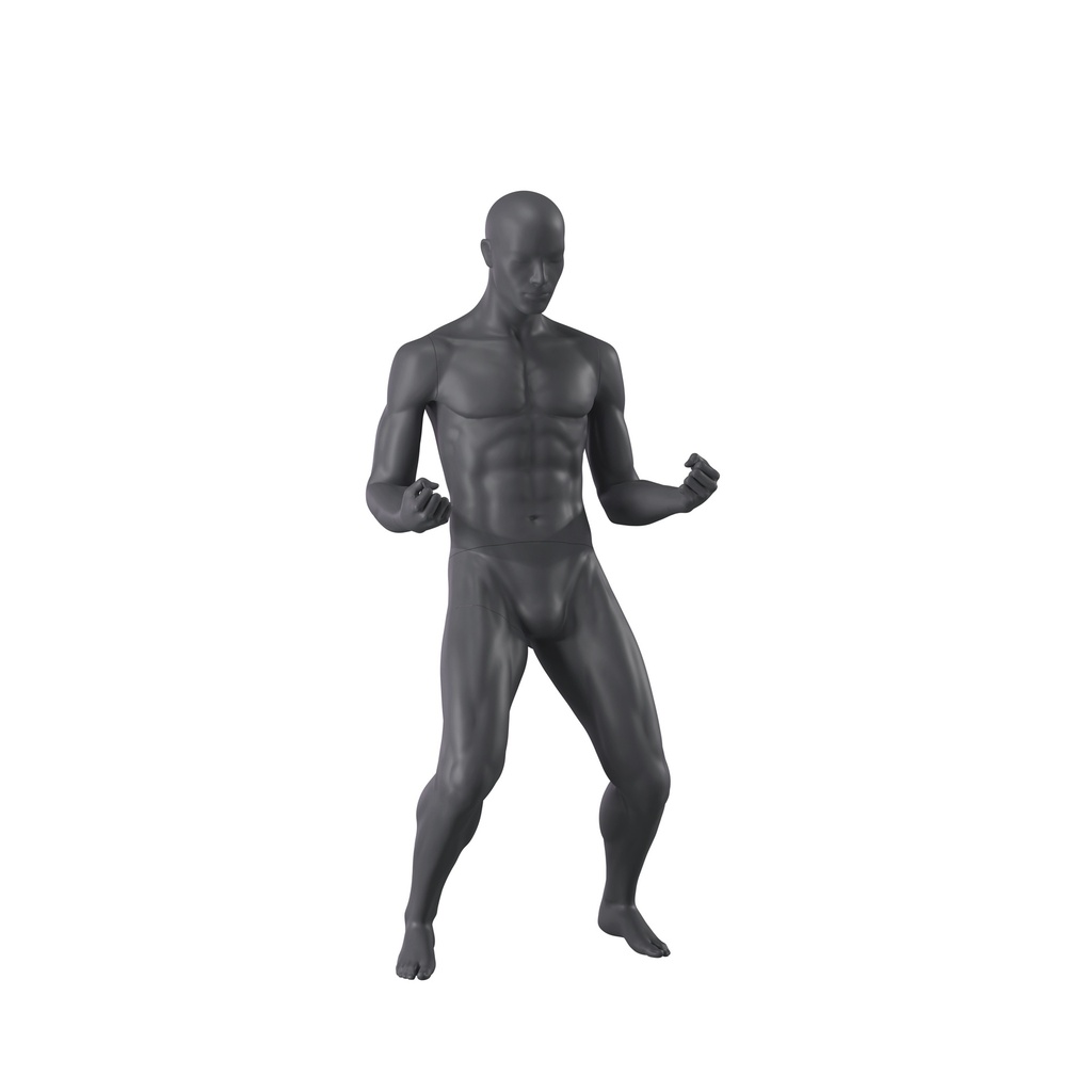 BINK - Winnende sport heren mannequin, grafiet grijs, gestilleerd hoofd, staande pose 336