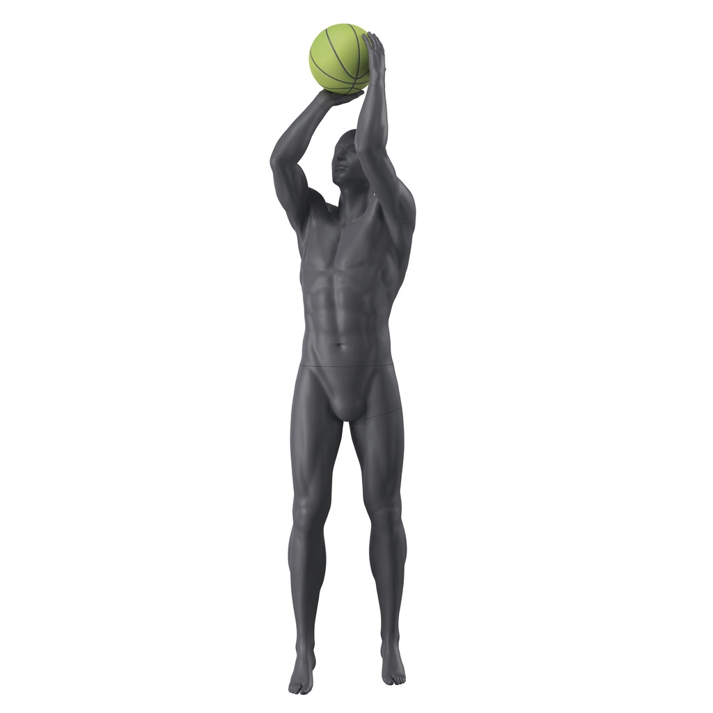 BINK - Mannequin homme de sport basket, gris graphite, tête stylisée, pose debout 398