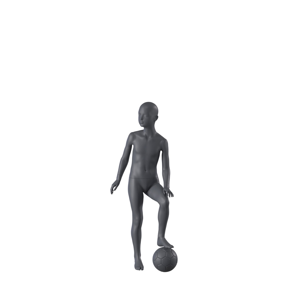 BINK - Maniquí deportivo de fútbol infantil, gris grafito, 8 años, cabeza estilizada, postura 610