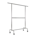 Kledingrek met wielen en vaste tussenbar, 140cm, chroom