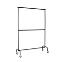 Perchero con barra intermedia fija, negro, 140 cm de ancho, con ruedas