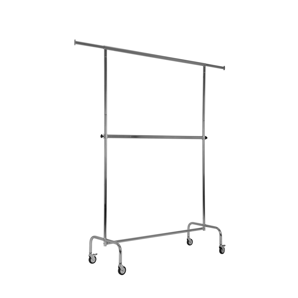 BINK - Kledingrek met wielen en verstelbare tussenbar, 140cm, chroom