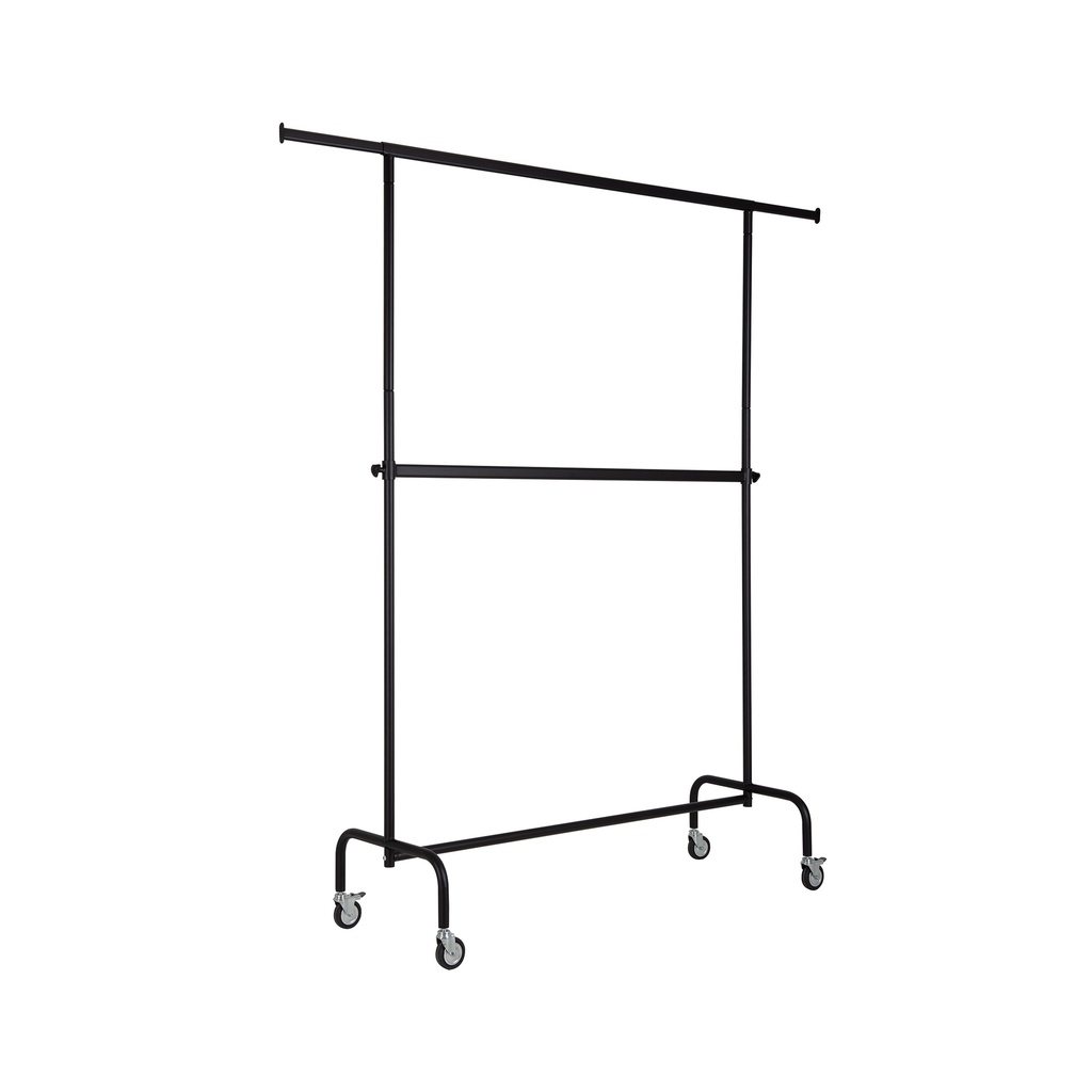 BINK - Kleiderständer auf Rollen mit verstellbarer Mittelstange, 140cm, schwarze Pulverbeschichtung
