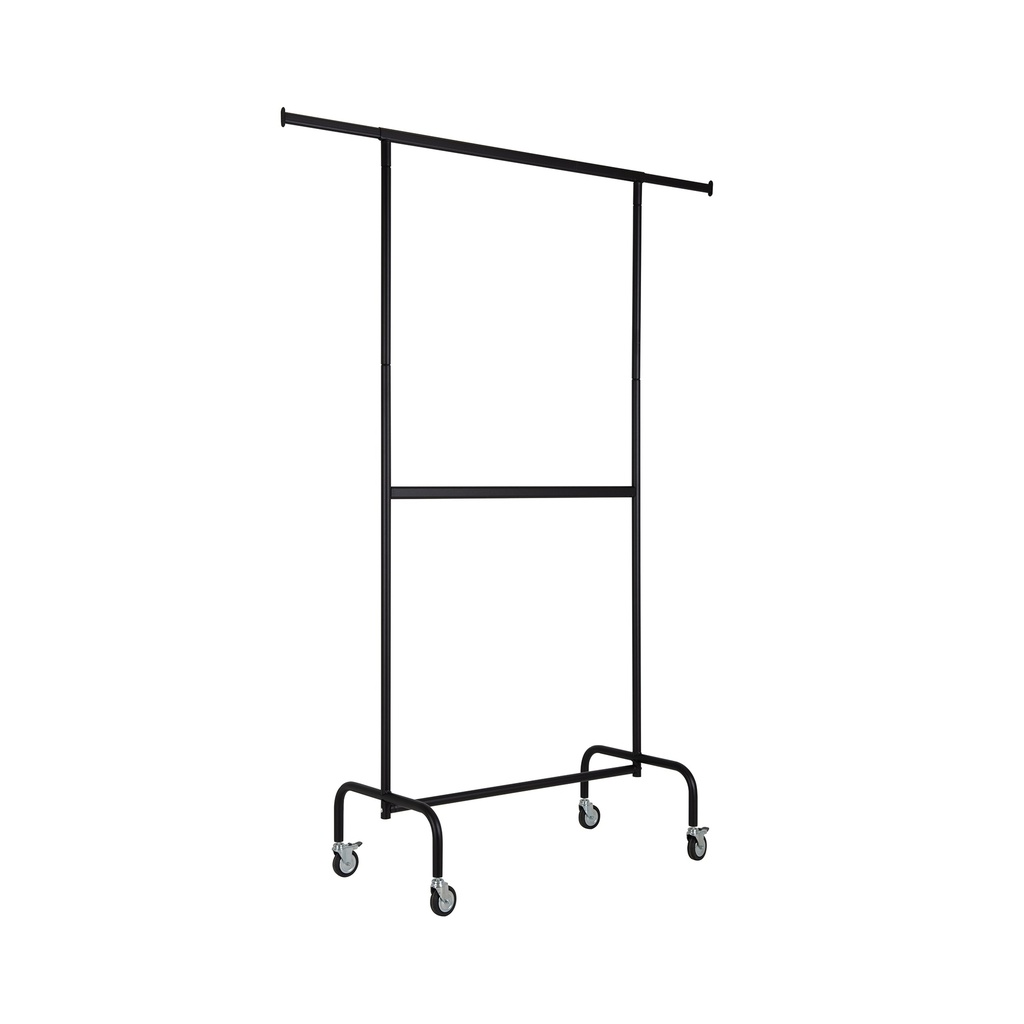 BINK - Rolling garment rack with wheels and adjustable middle bar, 100cm, black powder coating