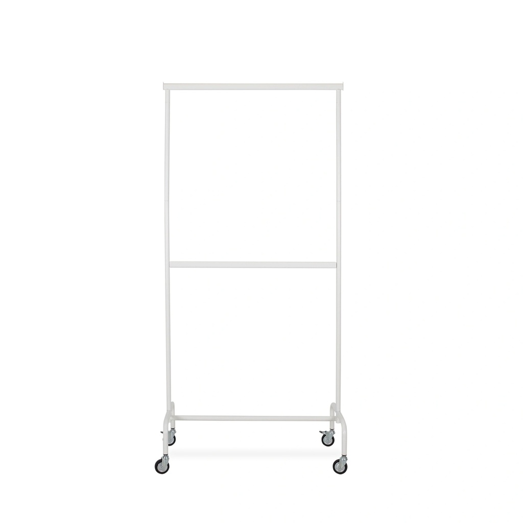 BINK - Kleiderständer auf Rollen mit verstellbarer Mittelstange, 100cm, weiße Pulverbeschichtung