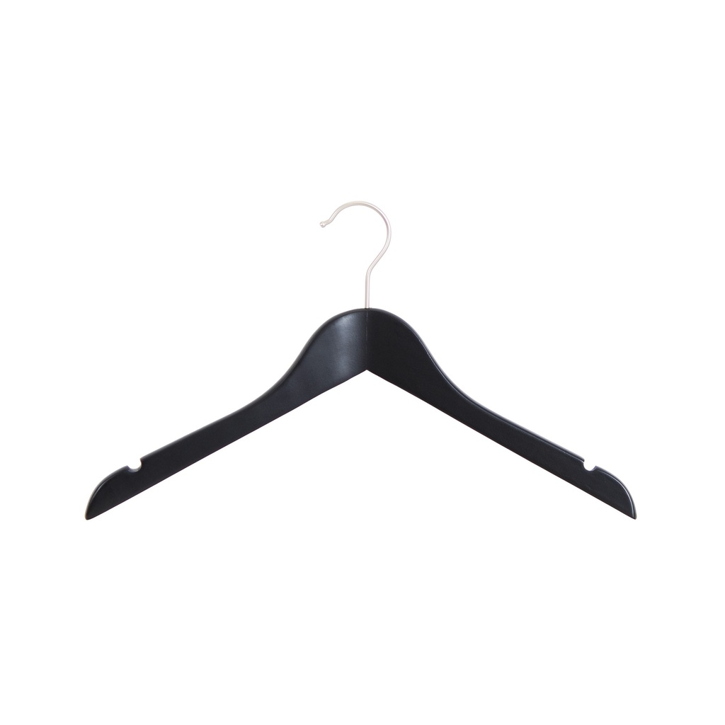 BINK - Black clothes hanger, width 38 cm, lotus wood, nickel hook - box of 100 pcs