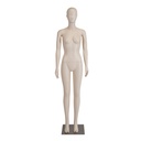 Mannequin femme, couleur chair clair nude mat, plastique, socle en métal et pin de mollet