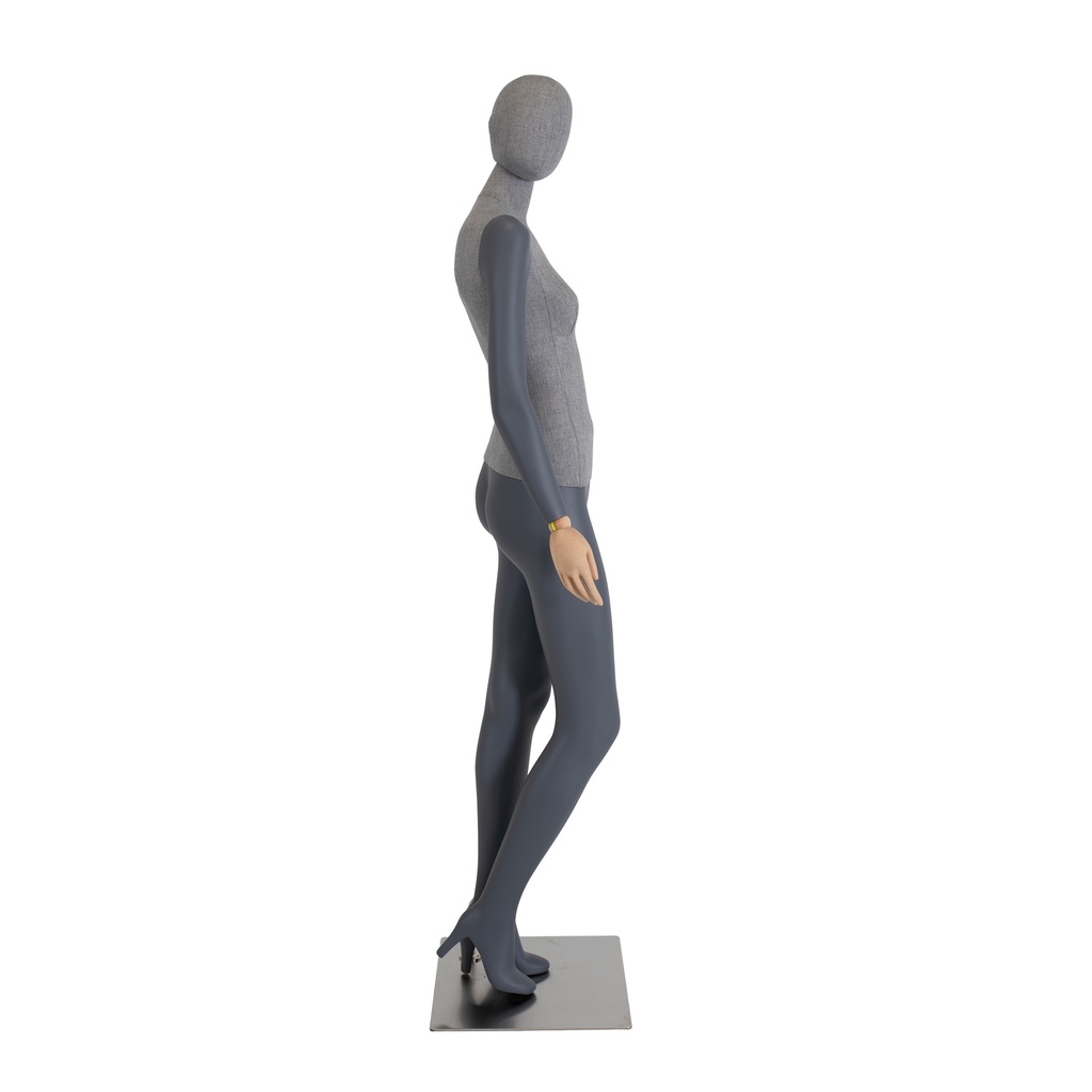 BINK - Damen-Schaufensterpuppe, mit Stoff bezogen, grau, Hände aus Holz, Metallfußplatte