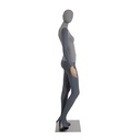 Mannequin femme, recouvert de tissu, gris, mains en bois, socle en métal