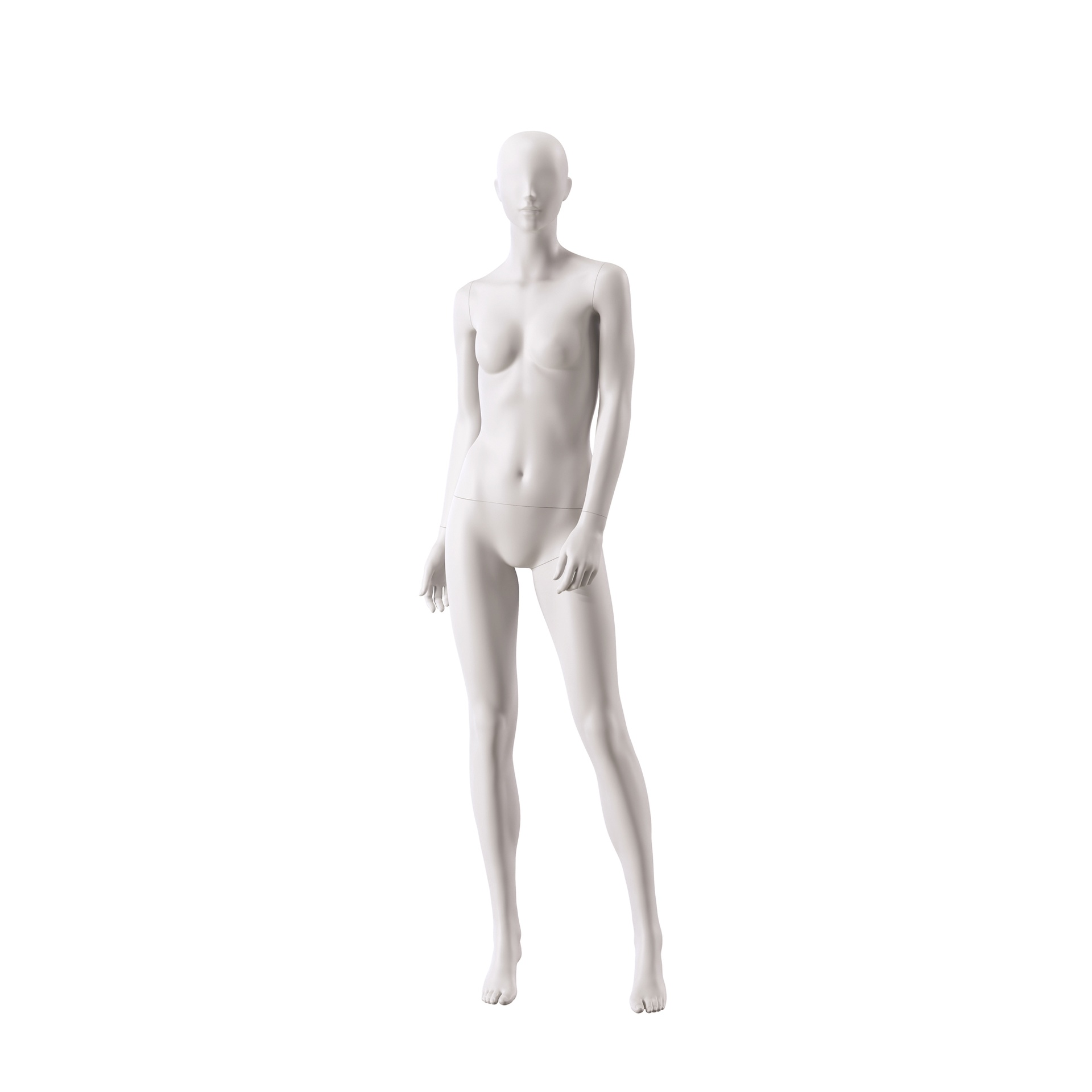 BINK - Damen Schaufensterpuppe, mit semi-abstraktem Kopf, runde Glasplatte, sot clay matt, Pose 003