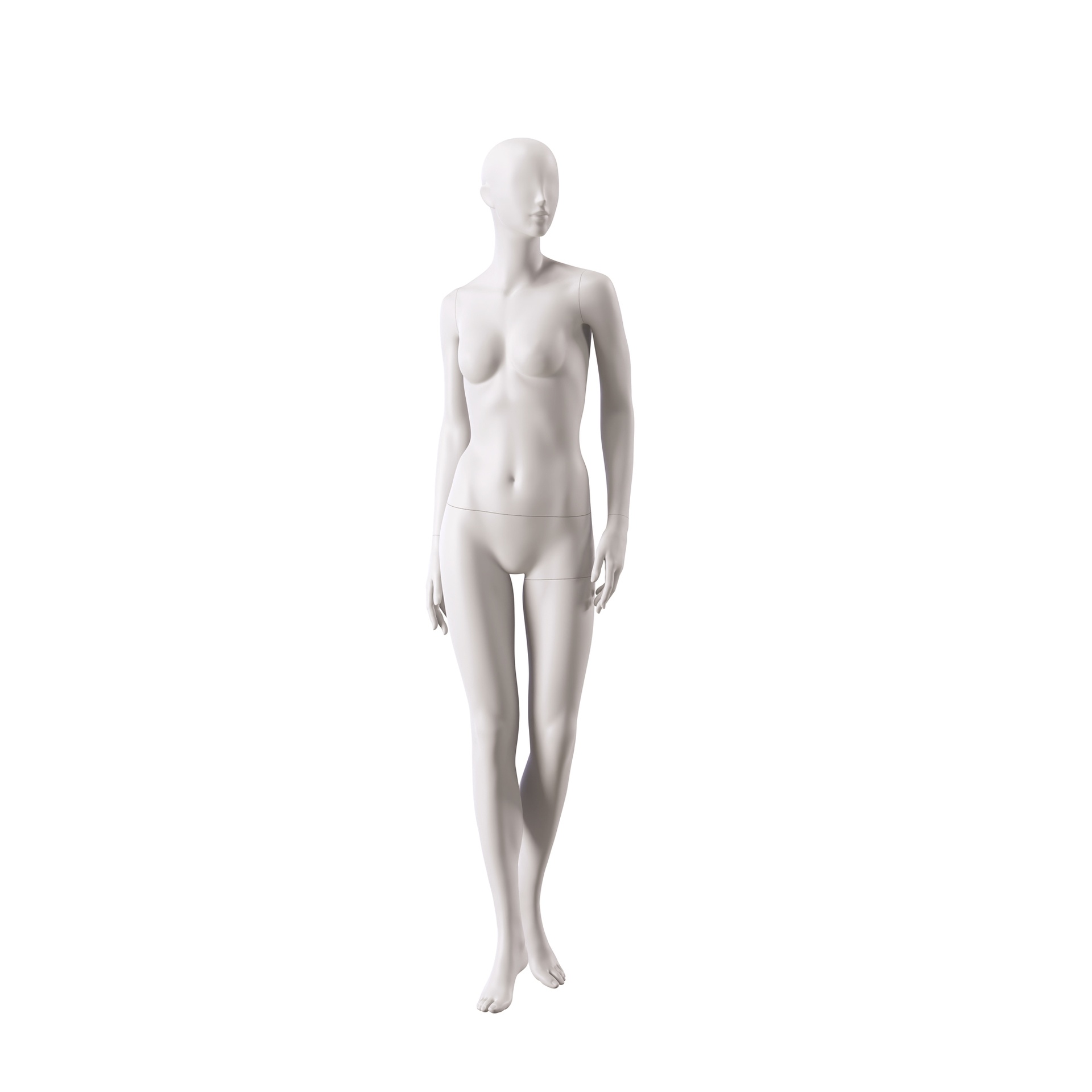 BINK - Maniquí básico de mujer para escaparate, cabeza semiabstracta, base redonda de vidrio templado, arcilla blanda mate, postura 012