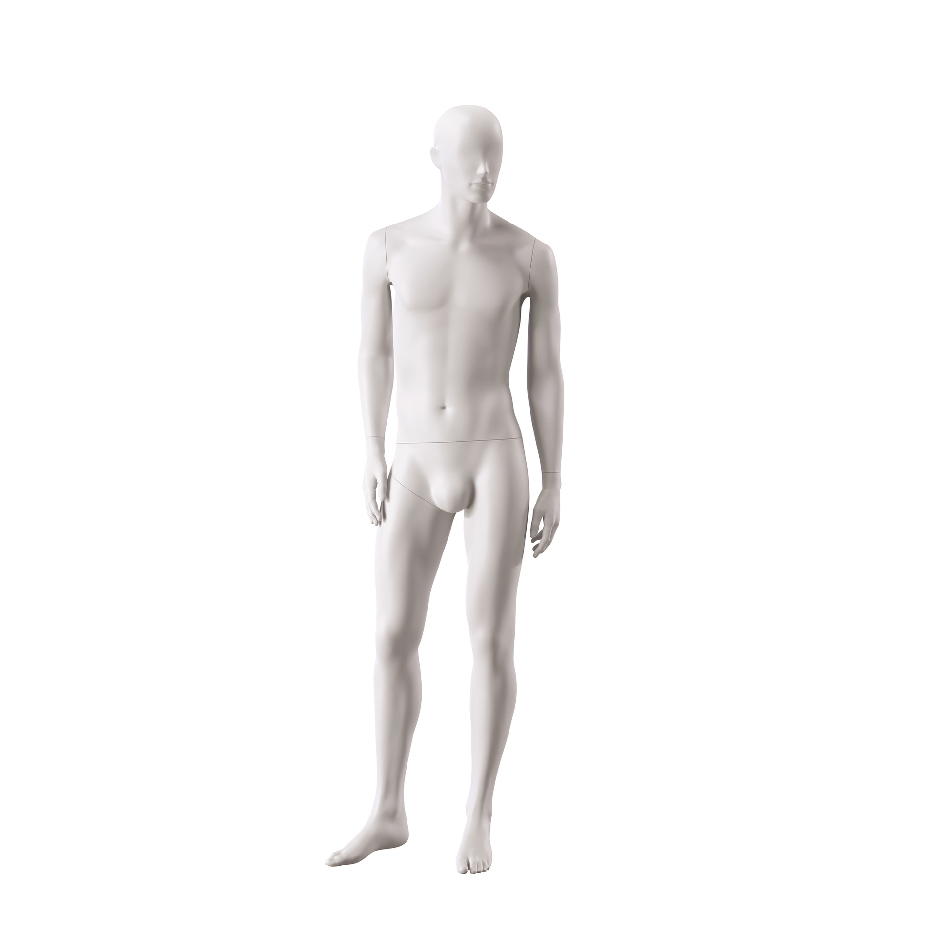 Herren Schaufensterpuppe, mit semi-abstraktem Kopf, runde Glasplatte, soft clay matt, Pose 102