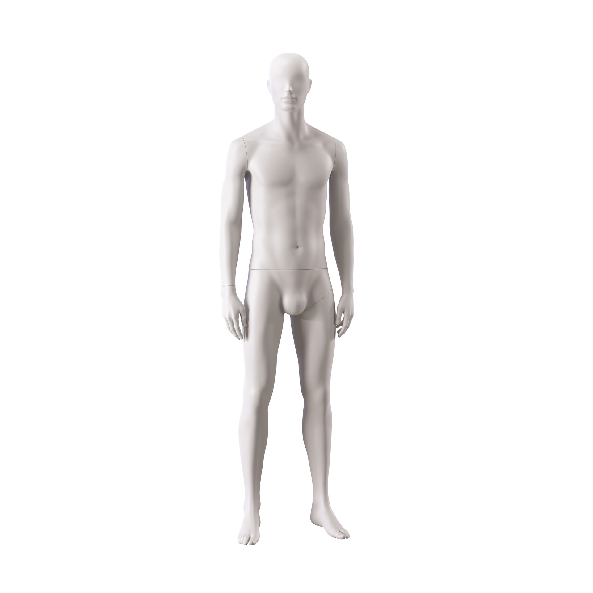 BINK - Mannequin de vitrine homme, avec tête semi-abstraite, socle rond en verre, soft clay matt, pose 103
