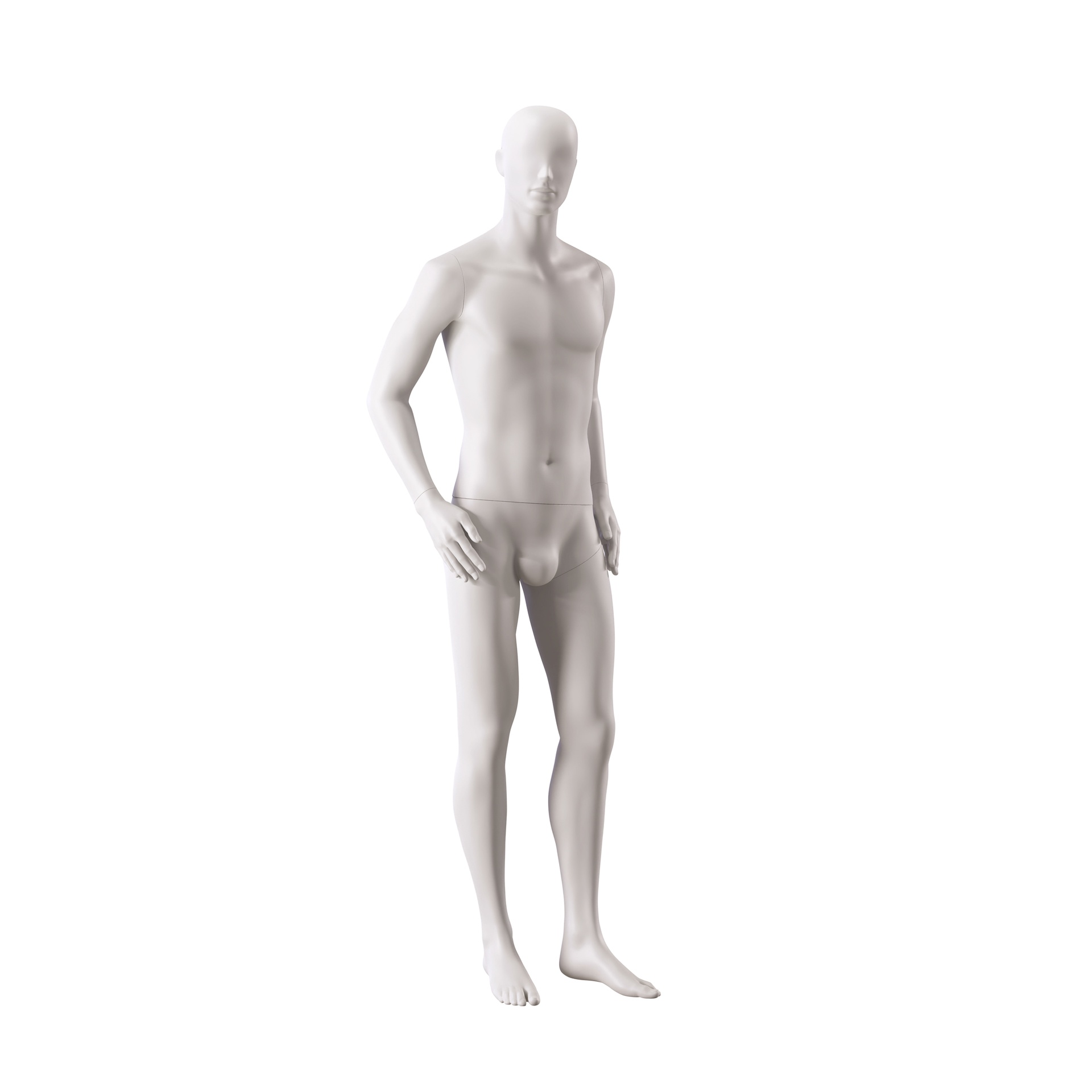 Herren Schaufensterpuppe, mit semi-abstraktem Kopf, runde Glasplatte, soft clay matt, Pose 106