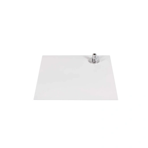 Socle carré 35x35 cm, acier vernis de poudre blanc mat, connecteur pour tige au mollet inclus