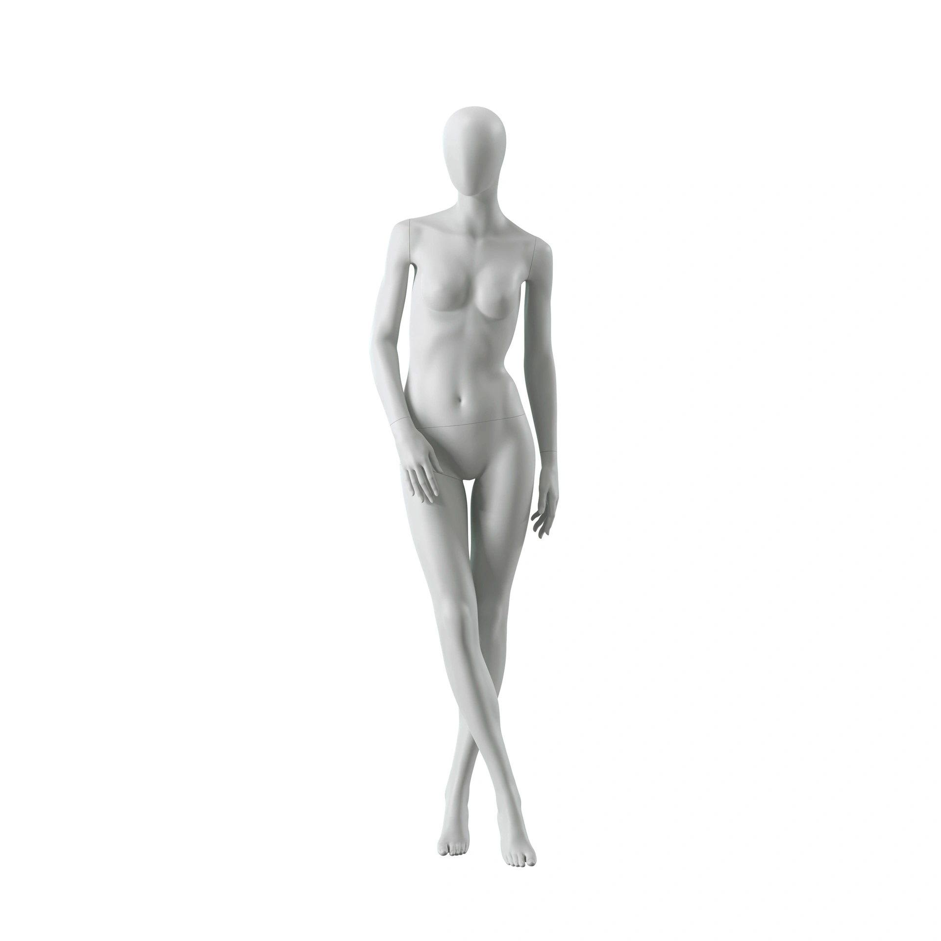 BINK - Abstracte grijze damesetalagepop, met abstract hoofd, glazen voetplaat, pose F001