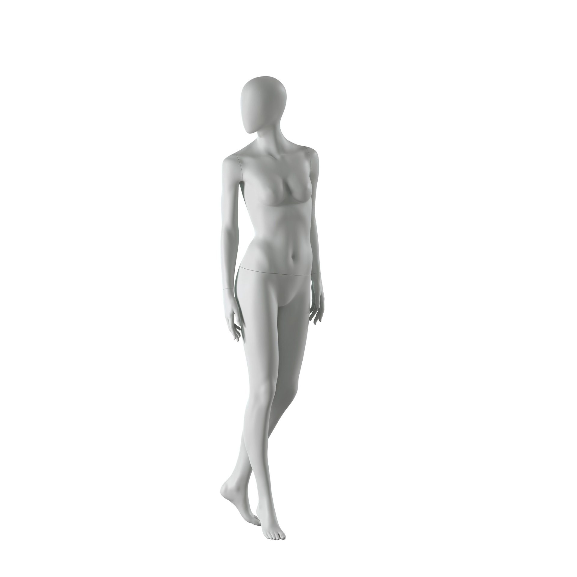 BINK - Maniquí femenino abstracto gris, con cabeza abstracta, base de vidrio, postura F013.