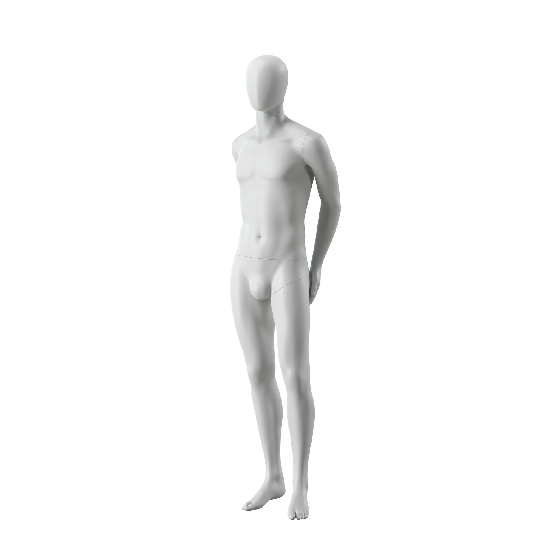 BINK - Maniquí masculino abstracto gris, con cabeza abstracta, base de vidrio, postura M104.