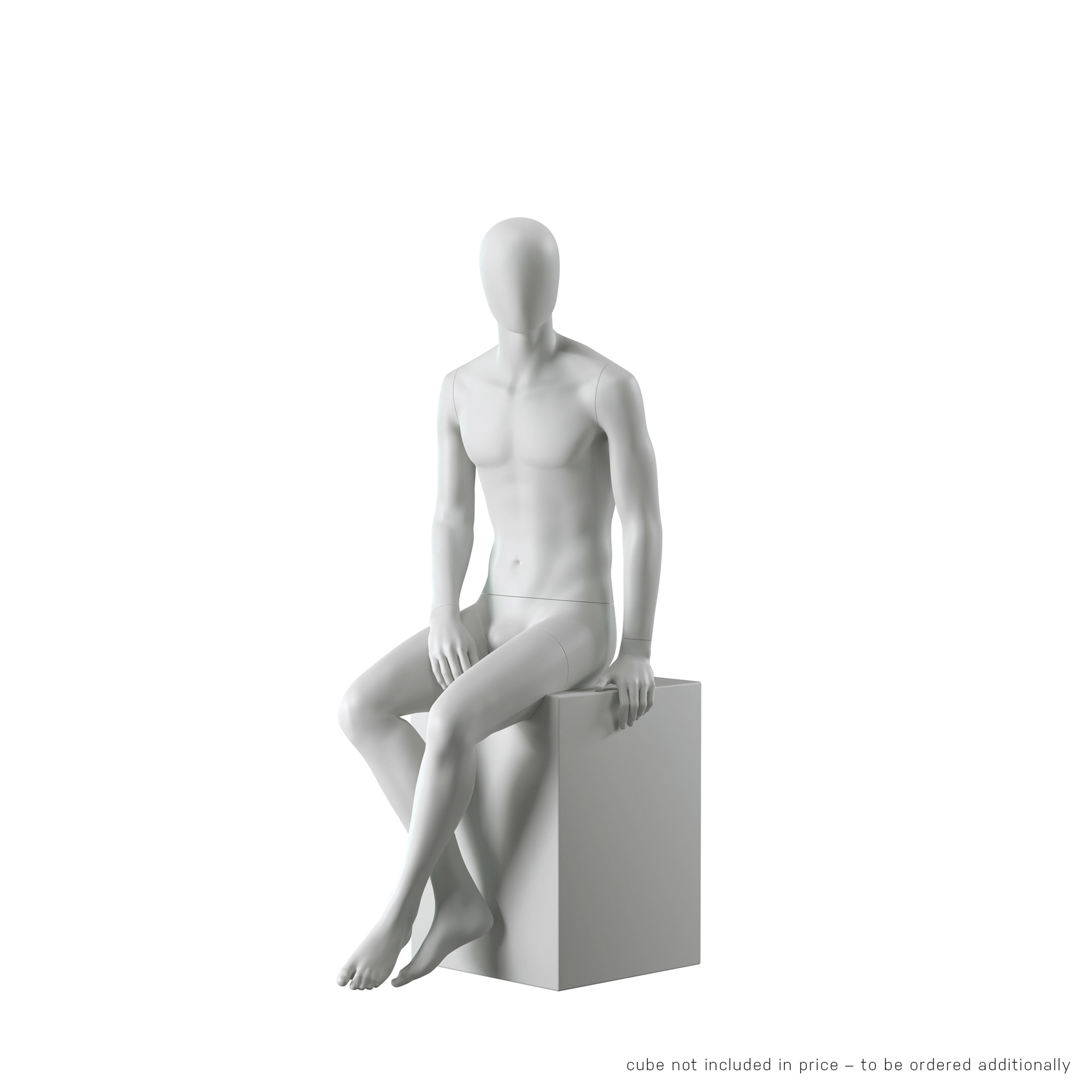 BINK - Maniquí masculino abstracto gris, con cabeza abstracta, en posición sentada, postura M107.