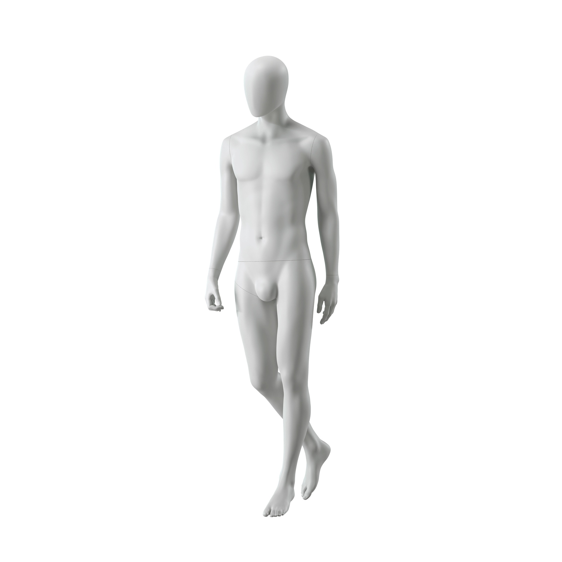 BINK - Maniquí masculino abstracto gris, con cabeza abstracta, base de vidrio, postura M110.