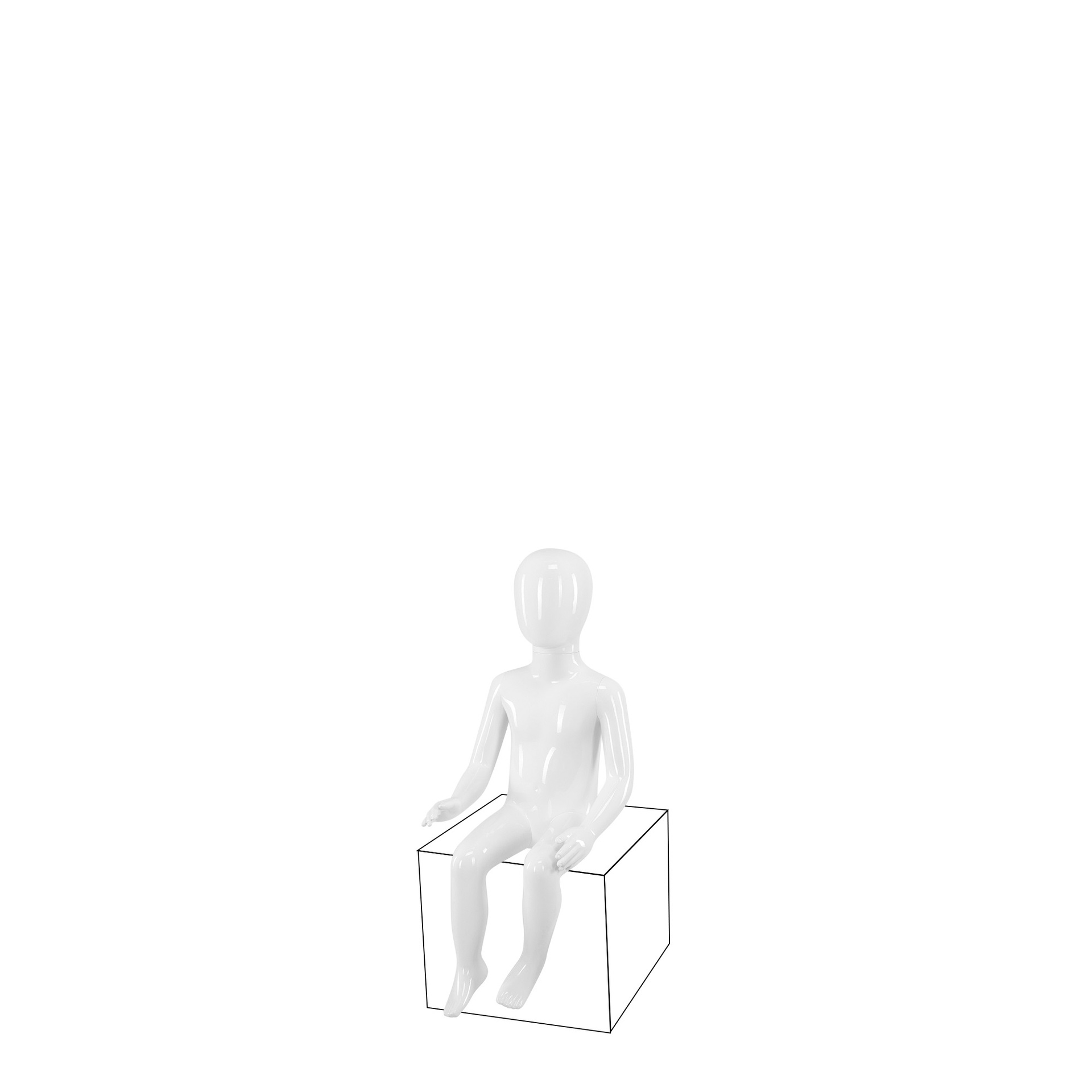 Maniquí niño sentado, cabeza abstracta, 4 años, bl