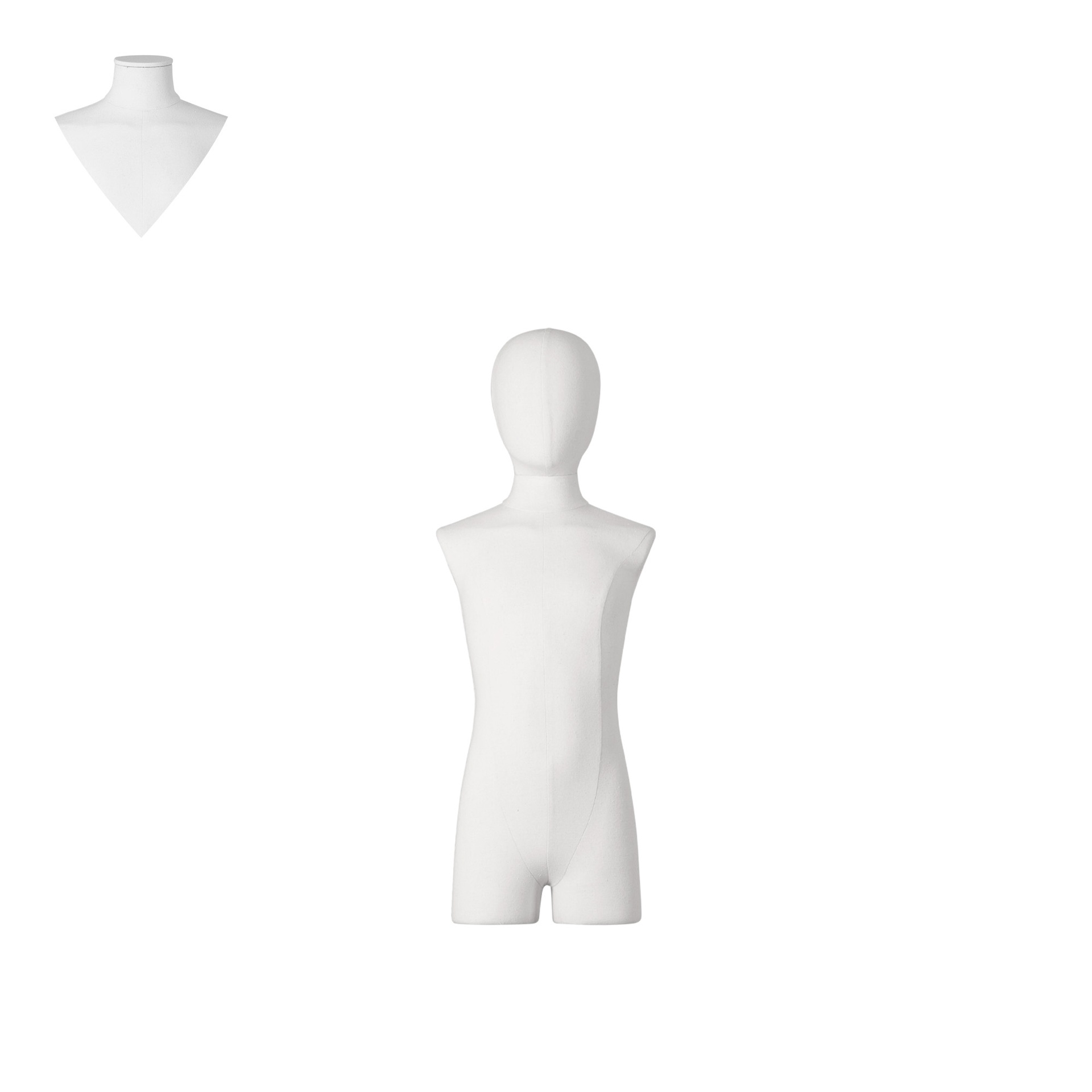 BINK - Busto de costura niños con piernas, 8 años, cubierto de tela blanca, cabeza desmontable